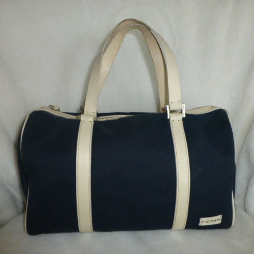 Fendi Navy Zucca Canvas Boston Tote Bag
